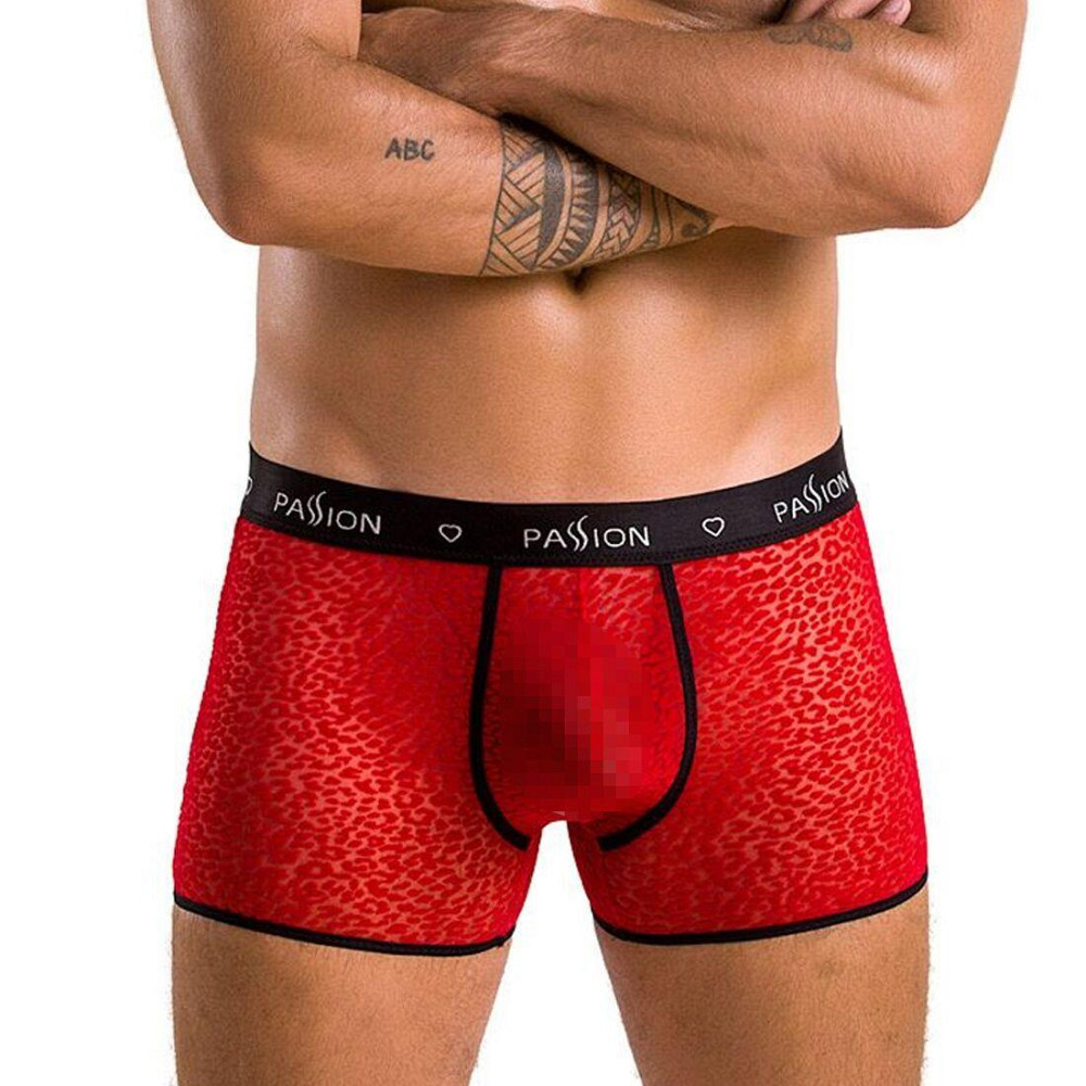 Мужские прозрачные боксеры Passion 046 SHORT PARKER S/M Red, сетка, под леопард Sex Aura Киев - изображение 1