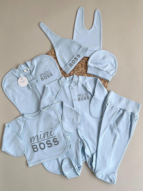 Комплект одежды для новорожденного мальчика 7 предметов + европеленка Mini Boss размер 56 см Lari Голубой Кривой Рог - изображение 1