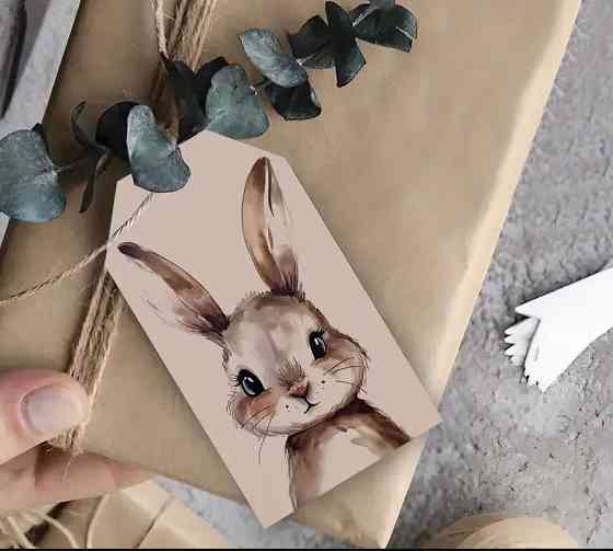 Подарочные бирки «Зайчик», 10 шт + джутовый шнур 10 м Киев