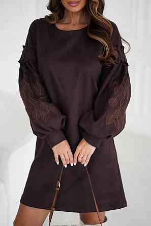 Женское замшевое платье с вышивкой 50-52, Шоколад Одеса