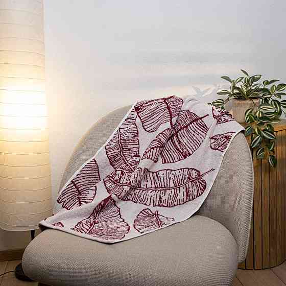 Набор махровых полотенец с рисунком перо 2шт GM Textile 50х90см, 70х140см 400г/м2 (Красный) Сумы