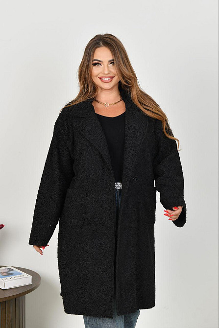Жіноче стильне пальто з кишенями баранець на флісі Чорний, 46/48 Одеса - фото 4