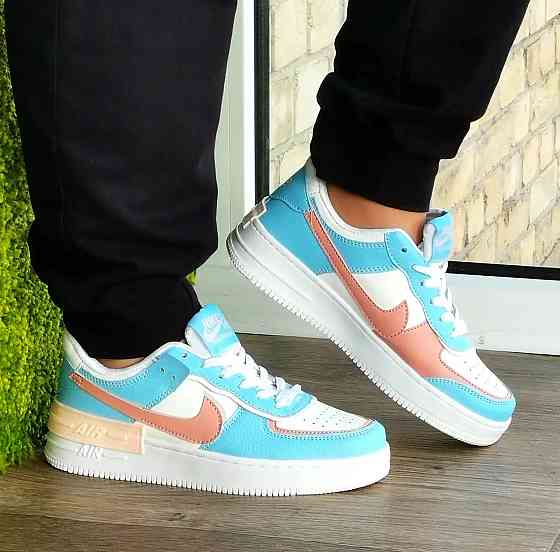 Кроссовки Nike Force Белые Женские Кожаные Форсы Голубые Найк Shadow (размеры: 36,37,38,39,40,41) - 9 Днепр