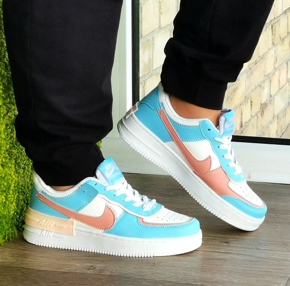 Кроссовки Nike Force Белые Женские Кожаные Форсы Голубые Найк Shadow (размеры: 36,37,38,39,40,41) - 9 Днепр - изображение 3