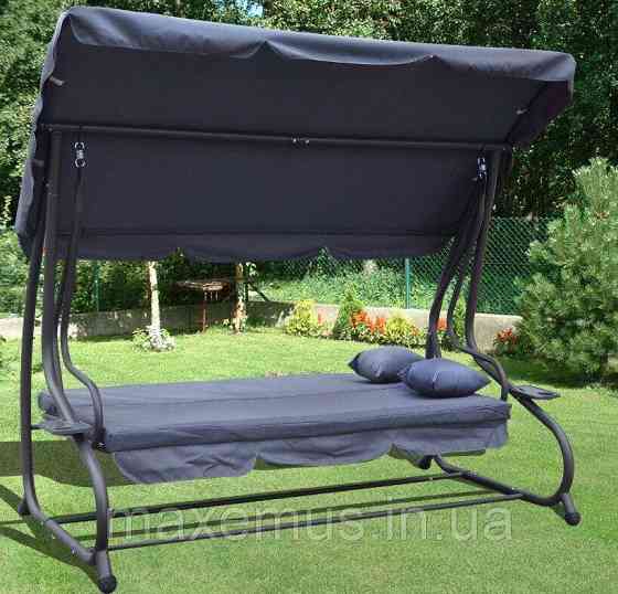 Садовые качели Bonro Garden четырехместная раскладная с навесом качели для сада и дачи серая Мостиська