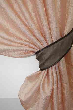 Кухонные шторы VR-Textil № 073к с ламбрекеном и подхватами персиковый с какао 260х170 см (52-0105) Киев