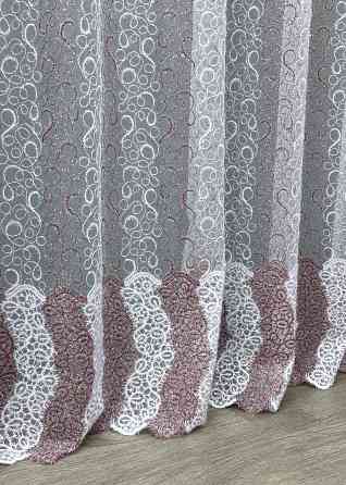 Тюль органза з вишивкою та люрексом колір бордовий з білим 1688т Київ