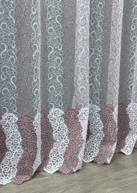 Тюль органза з вишивкою та люрексом колір бордовий з білим 1688т Київ - фото 6