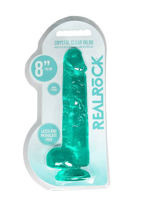 Зеленый реалистичный фаллоимитатор с мошонкой REALROCK CRYSTAL CLEAR, 21 см Sex Aura Киев - изображение 1