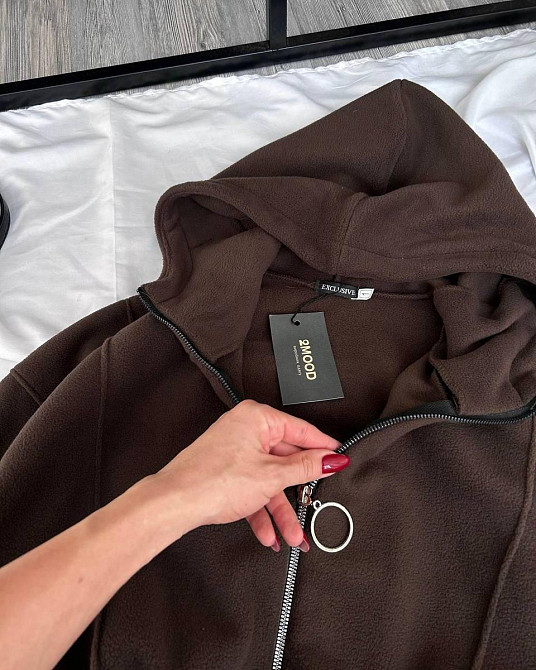 Женский теплый комбинезон на молнии с капюшоном из двухстороннего флиса Шоколад, 42/44 Одесса - изображение 2