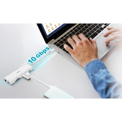 Концентратор D-Link USB-C 10-in-1 2xHDMI + 1xRJ45 1000Mbps + 2xUSB-C + USB 3.1 + USB 3.0 + SD + TF silver (DUP-A01) Винница - изображение 2