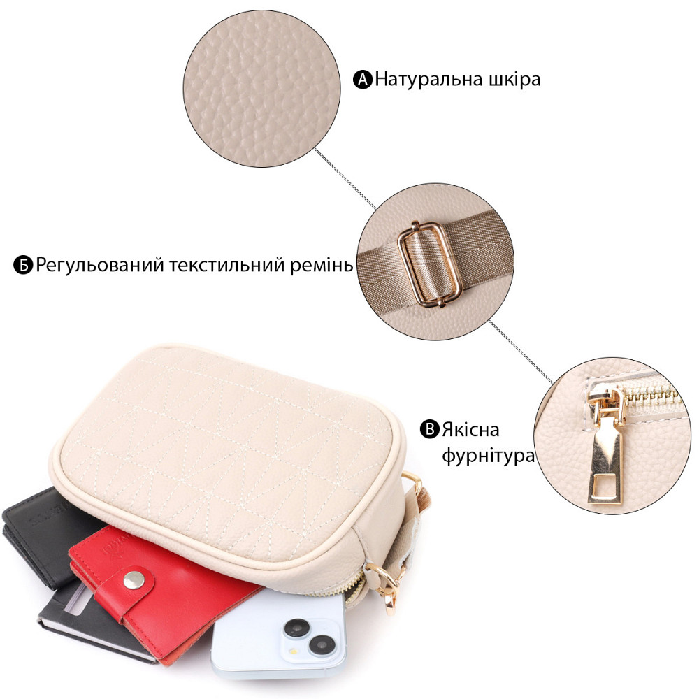 Жіноча сумка на кожен день з натуральної шкіри Vintage 22904 Білий Київ - фото 4