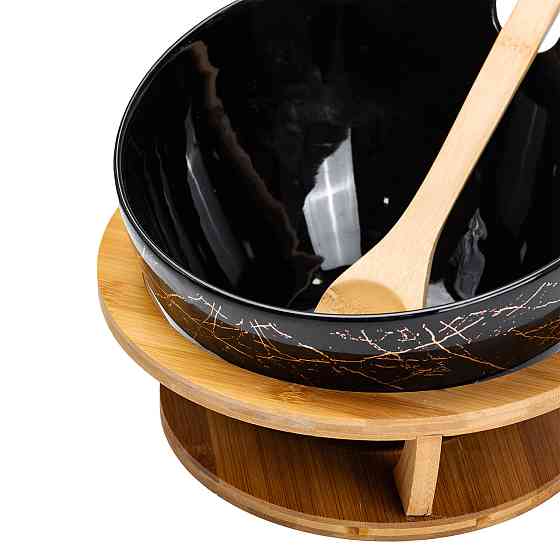 Салатниця на бамбуковій підставці з ложкою Ø 25 см чорна HP1245 Коломия