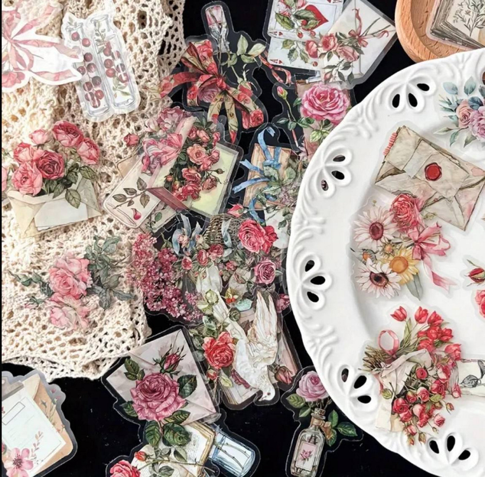 Набір вінтажних квіткових наліпок з трояндами та листами, 50 шт Київ - фото 4