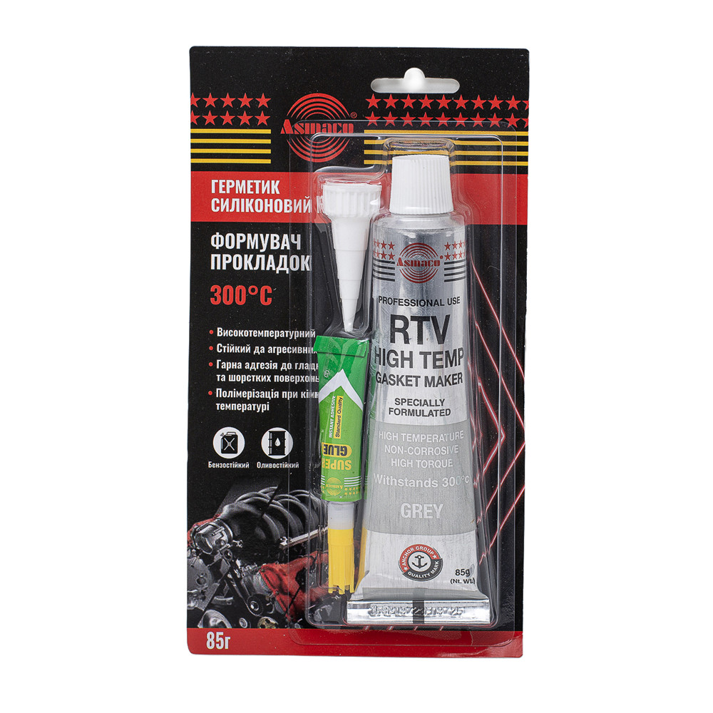 Asmaco Герметик силиконовый RTV формирователь прокладок высокотемпературный +300°С серый 85г ОА Коломыя - изображение 2