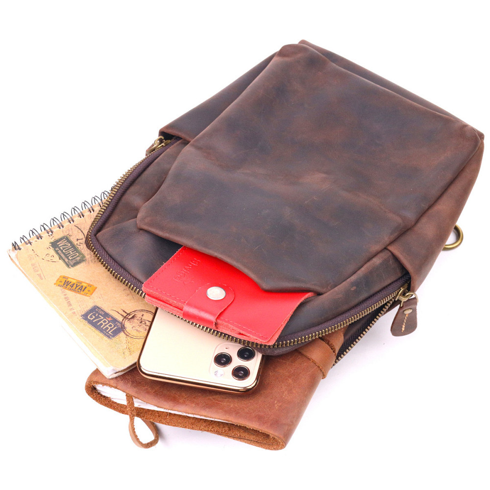 Сумка чоловіча через плече з натуральної vintage шкіри 21285 Vintage Коричнева Київ - фото 8