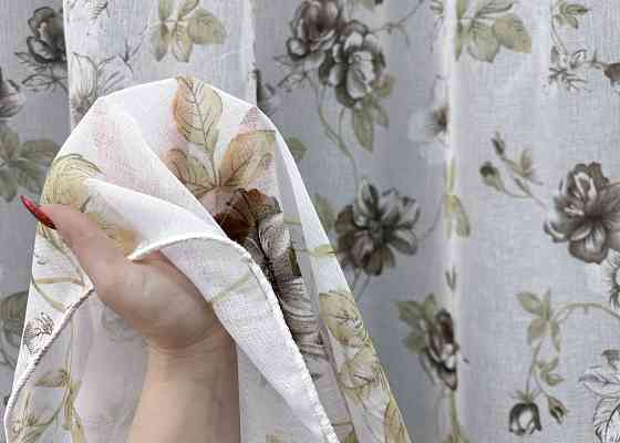Тюль VR-Textil 1267т Flora Батист Білий з коричневим 400х270 см (42-1377) Київ
