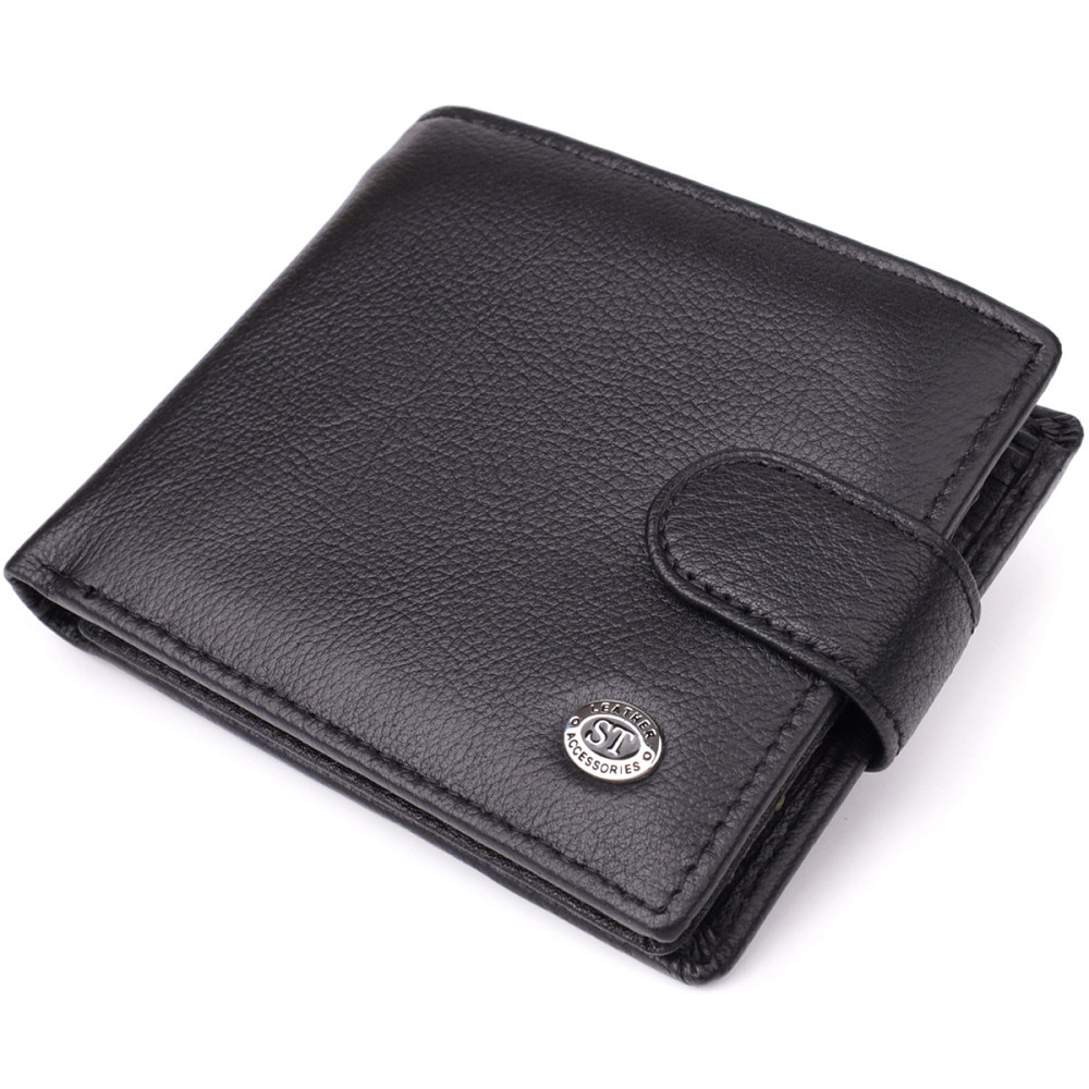 Классический мужской бумажник горизонтального формата из натуральной кожи Черный (ST Leather) Киев - изображение 11