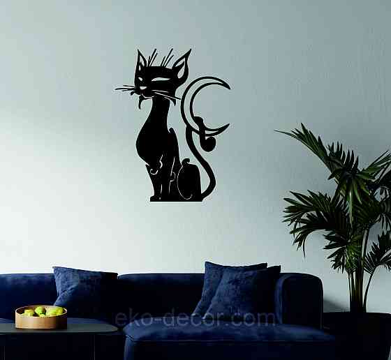 Декоративное настенное 3D Панно «Кот» Декор на стену с объемом 70*52 см, Черный Киев