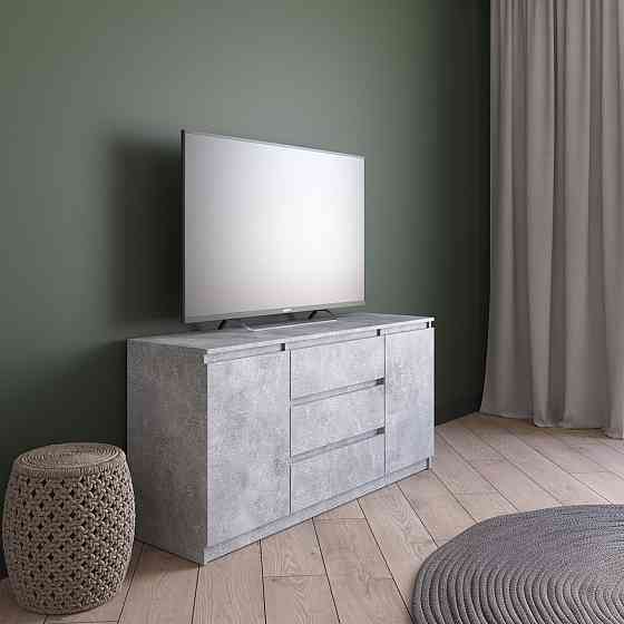 Комод под телевизор VAYS R-15 Бетон, 3 ящика и 2 отделения с полками, без ручек, ЛДСП, 140×40×75 см - для спальни, гостиной Львов