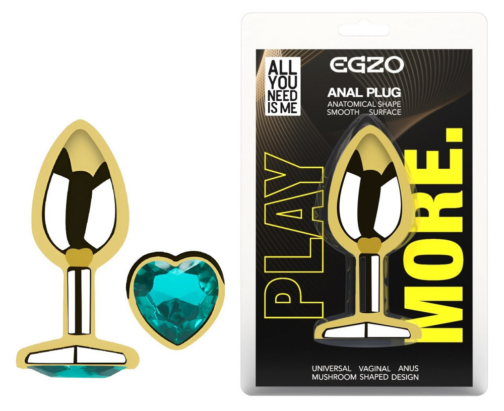 Анальна пробка з кристалом EGZO - Gold Heart Plug Marine size S Sex Aura Київ - фото 1