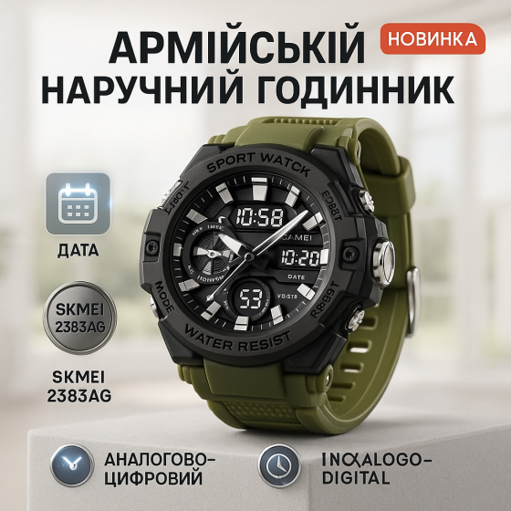 Повсякденний спортивний годинник SKMEI 2383AG, Тактичний годинник для ЗСУ Спортивно-тактичний UA-24 Львів