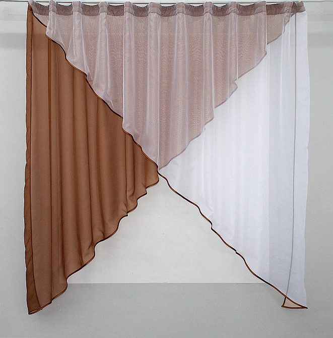 Кухонна фіранка VR-Textil № 053к коричневий з білим 280х170 см (50-147) Київ - фото 1