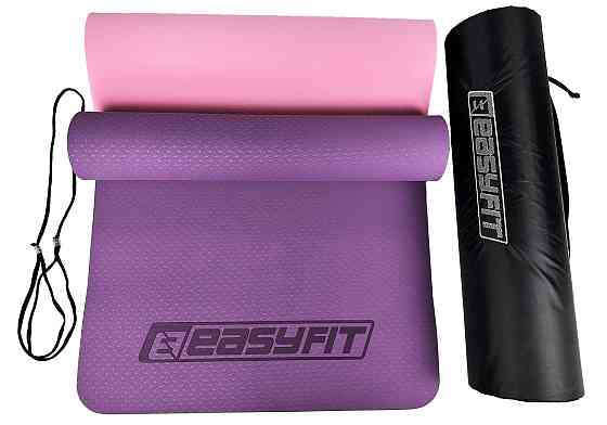 EasyFit Килимок для йоги та фітнеса EasyFit TPE+TC 6мм двошаровий + Чохол фіолетовий з рожевим Коломыя