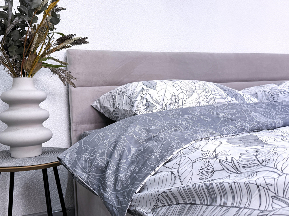 Ecotton Комплект постільної білизни Ecotton двоспальний Євро 210х220 см сатин Листя синій (рис. Коломия - фото 2