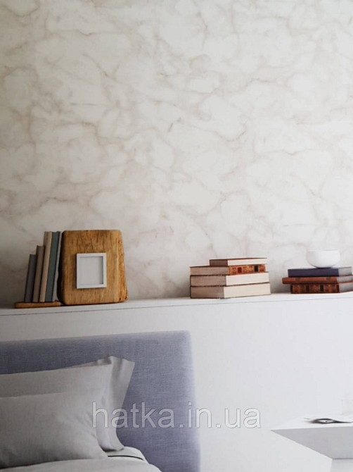 Обои виниловые на флизелине Marburg 31738 Imagine штукатурка под мрамор кремовые на белом фоне Киев - изображение 2