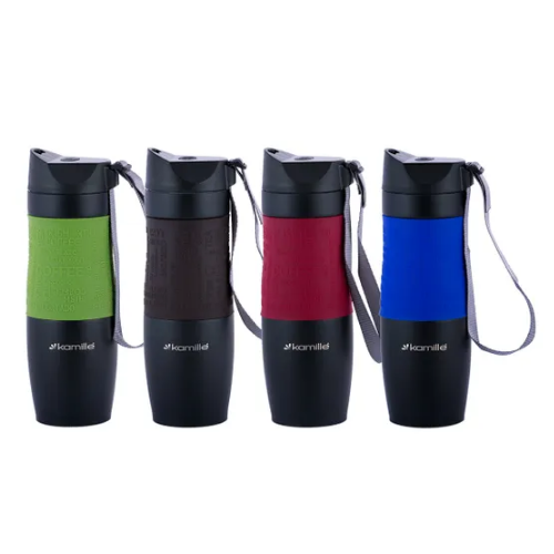 Термочашка 480мл з TPR вставкою і ремінцем нержавіюча сталь (мікс) KAMILLE 2067 Житомир - фото 2