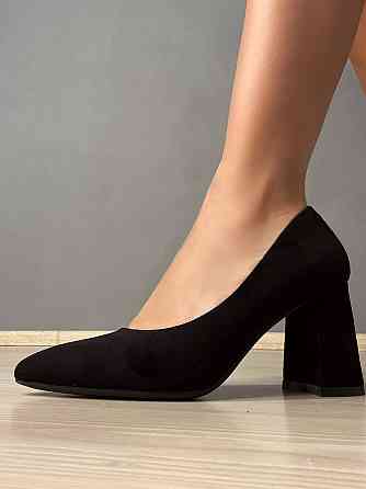 Туфли женские Meideli 3190-7 лодочки на широком устойчивом каблуке экозамша черные, 40, 25,5 см Киев