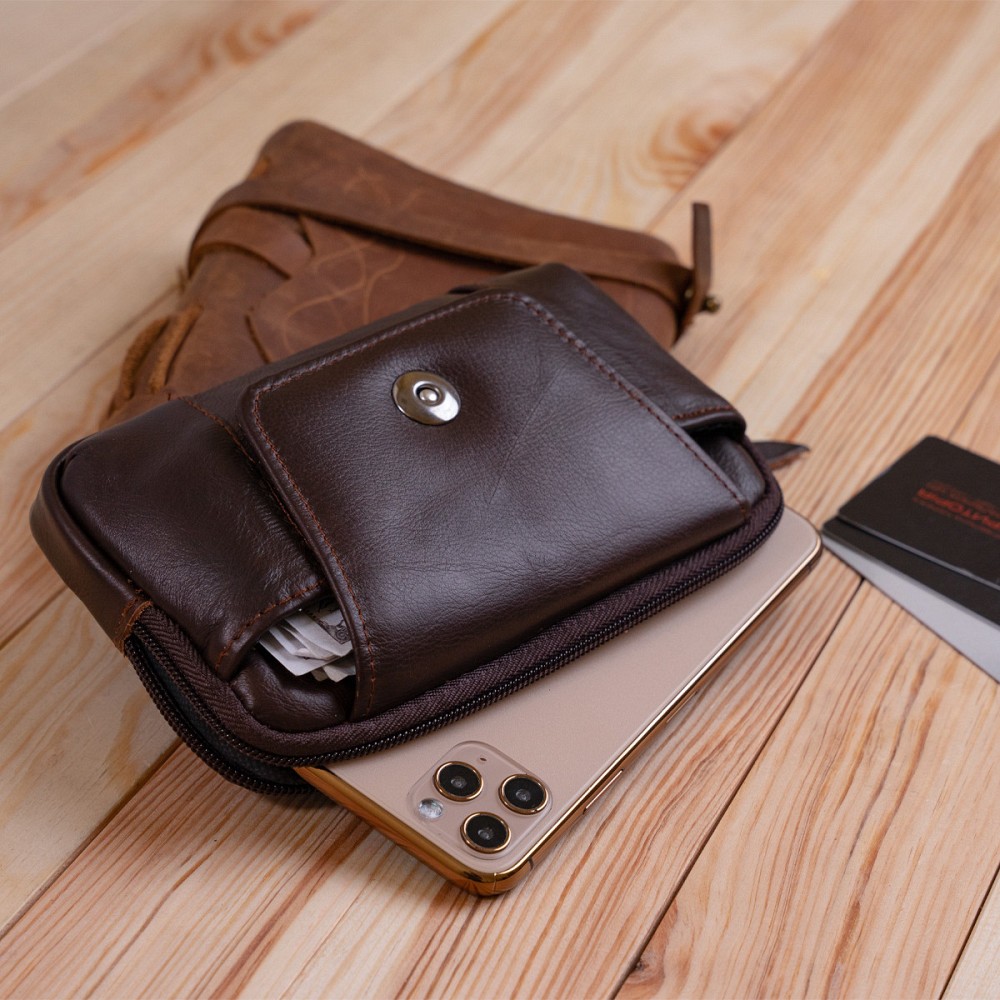 Горизонтальна барсетка на ремінь брюк шкіряна Vintage 20354 Коричнева Київ - фото 5