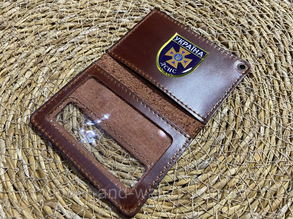Кожаная обложка на пластиковое удостоверение ДСНС с шевроном Киев - изображение 1