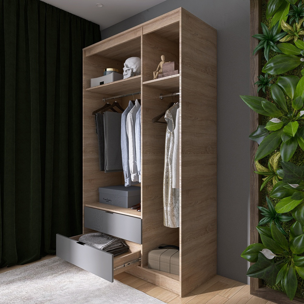 Шкаф распашной для одежды с выдвижными ящиками (штанга-штанга) Эверест Сити-1200 120,2х50х204,6 см Дуб сонома/Графит (DTM-071097) Львов - изображение 4