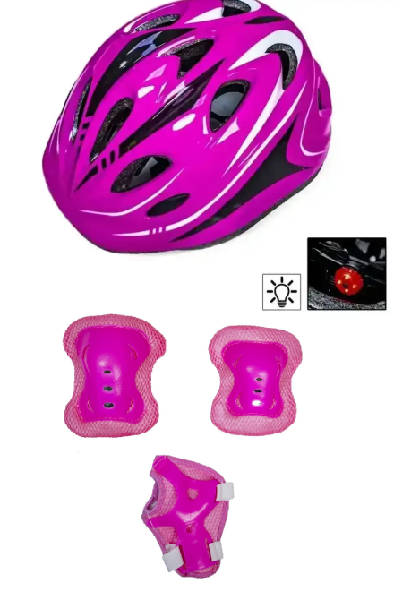 Защитный комплект (защита на колени, локти, ладони + шлем) "Роллер". Розовый цвет Одесса - изображение 1