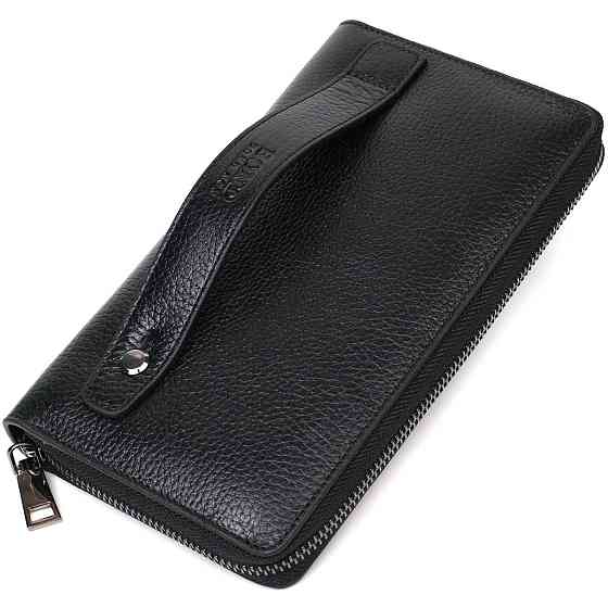 Місткий чоловічий клатч з одним відділенням з натуральної шкіри BOND 22029 Чорний Київ