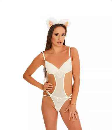 Меховые ушки кошки с бантиком, Белые с персиковым OKOVA Sex Aura Киев