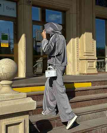 Женский стильный повседневный костюм тройка (кофта+штаны+топ) велюр спорт Серый, 42/44 Одесса