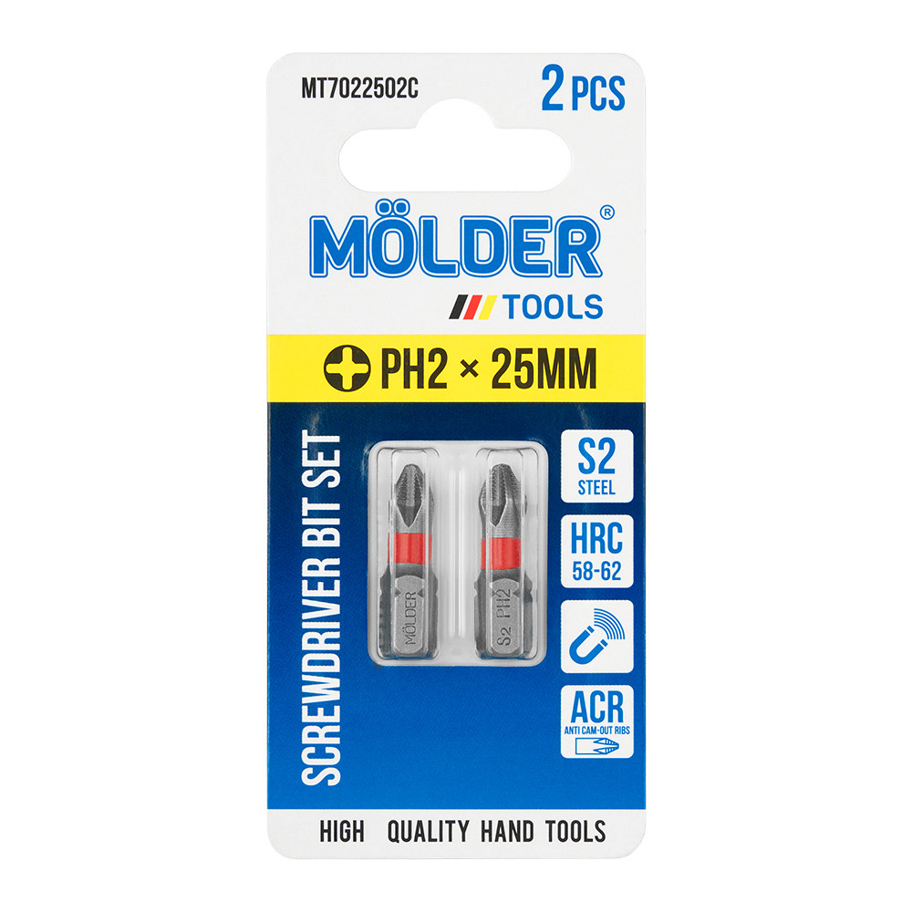 Набір біт Molder PH2x 25мм 2шт (кольорове маркування) Львів - фото 1