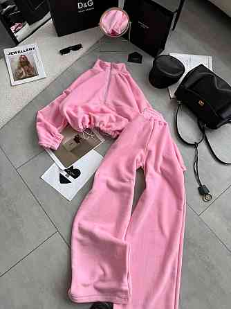 Женский теплый повседневный костюм двойка турецкий двусторонний флис полар Барби Одесса