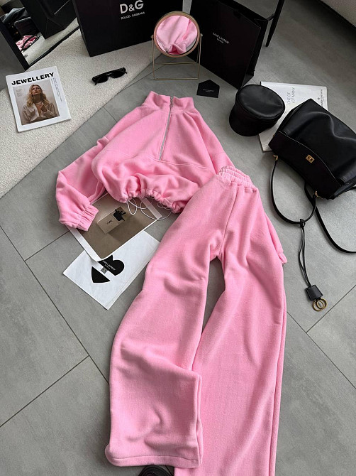 Женский теплый повседневный костюм двойка турецкий двусторонний флис полар Барби Одесса - изображение 1