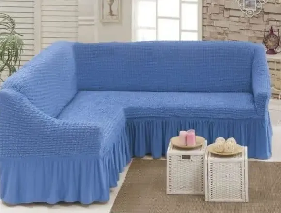 Бордовый Турецкая накидка на угловой диван с оборкой, натяжной чехол на диван Коломыя - изображение 8