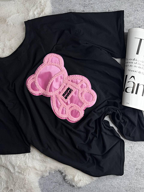 Женская удлиненная оверсайз футболка с мишкой кулир Одесса - изображение 2