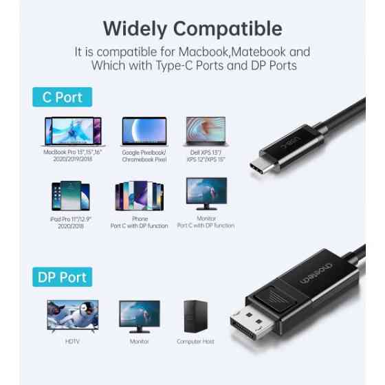 Кабель USB 3.1 Type-C M - DisplayPort M V1.4, Thunderbolt 3, 1.8m 4K@60Hz PVC, чорний Choetech (XCP-1803) Киев