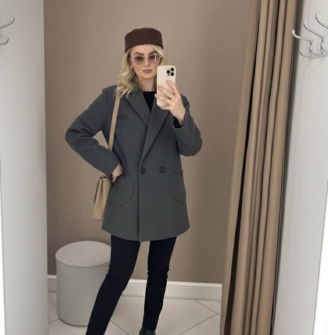 Женское элегантное пальто на подкладке турецкий кашемир Графит, 42/46 Одесса - изображение 3