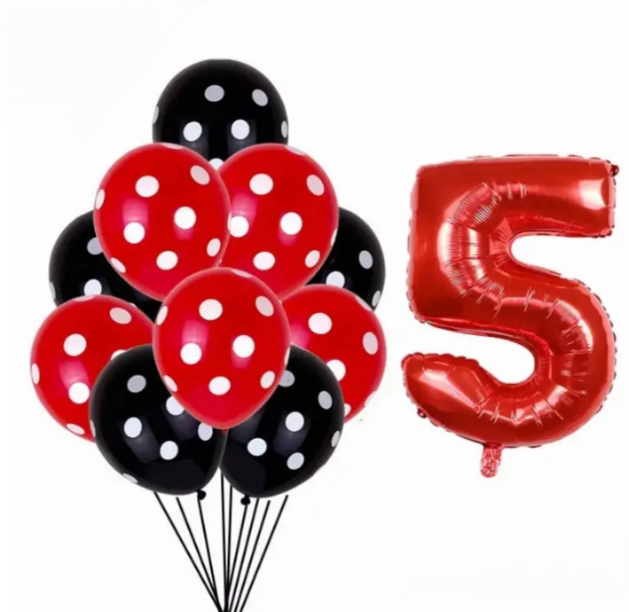 Кульки Леді Баг та шар цифра 5 11 штук 32 дюйма червоно-чорний Київ - фото 1