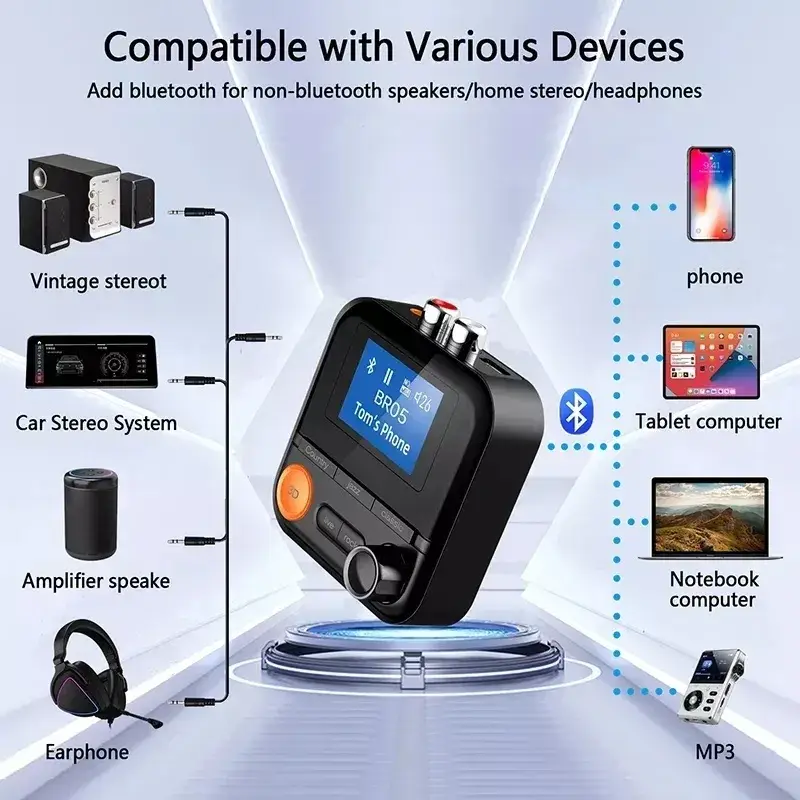 Беспроводной Bluetooth-передатчик-приемник Vaorlo BR05 с 5 режимами эквалайзера, аудиоадаптер 3.5мм AUX RCA TF с HD-дисплеем Киев - изображение 8