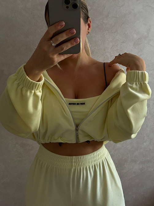 Женский повседневный стильный костюм тройка велюр Лимонный Одесса - изображение 3