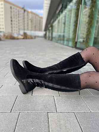 Чоботи жіночі зимові комбіновані натуральна шкіра + замша чорні на низькому ходу 5191 Коломыя